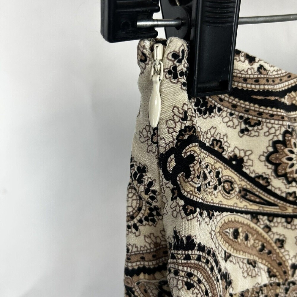 NILI LOTAN size 0 Moscow Pant Black & Beige Paisley pleated cropped SILK boho - Picture 7 of 8